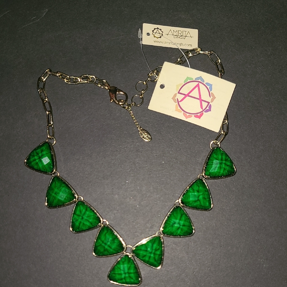 Amrita Singh Green Necklace with Geometric Crystal Design
